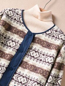 Rusticease Women's Geometric Pattern Long Sleeve Single-Breasted Casual Jacket - Multicolor - View 4