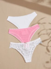 Lullawish Bohemian Sexy Lace Patchwork 3pcs/Set Women's Thongs - Multicolor - View 2