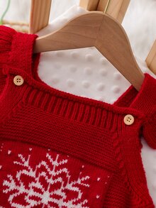 SHEIN 1pc Red Ruffle Strap Romper, Exquisite Embroidered Jumpsuit, Baby Sweater Jumpsuit, Fashionable Sweet Outfit, Versatile Comfortable Christmas Wear - Red - View 6