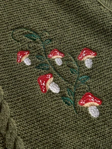 ROMWE Fairycore Women's Autumn/Winter Mori Style Mushroom Modified Cape Sweater Cardigan - Army Green - View 4