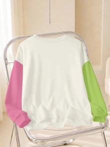 LOONEY TUNES X SHEIN Plus Size Crew Neck Cartoon Graphic Print Long Sleeve Sweatshirt - White - View 2