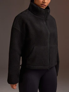 Powerista Women's Loose Fleece Black Autumn/Winter Sports Jacket - Black - View 7