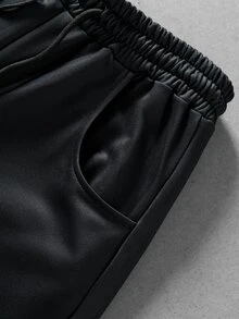 ROMWE MEN Dark Gothic Thorn Print Wide Leg Sweatpants For Men, Niche Subculture Rivet Pocket Drawstring Elastic Waist Floor Length High Street Vintage Loose Drape Flared Pants - Black - View 8