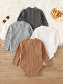SHEIN 男嬰針織柔軟假領長袖秋季連身衣 4件套，百搭舒適 - 彩色 - 查看 2