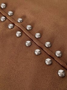 Maweii Jaket Suede Imitasi Lengan Panjang Ukuran Plus Elegan Gaya Streetwear dengan Dekorasi Rivet di Bahu, Resleting Depan, dan Hem Elastis - Coklat - View 7