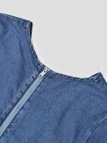 GlowEve Women's Elegant Ruched Waist Long Sleeve Denim Dress - Medium Wash - View 5