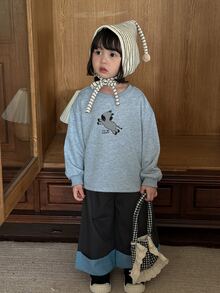 DAZY Infant/Toddler (Girl) Round Neck Solid Color Long Sleeve T-Shirt Set - Grey - View 3