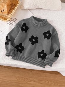 SHEIN Emery Rose Kids 少女小碎花休閒毛衣 秋冬款 - 灰色 - 查看 6