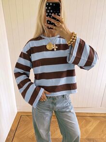 SHEIN EZwear Women's Colorblock Casual Everyday Long Sleeve T-Shirt - Multicolor - View 4