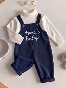 Baby Boy Cute Versatile Casual Letter Pattern Corduroy Winter Romper Baby Boy Fall Clothes - Navy Blue - View 4