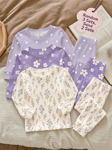 Baby Girl Casual Minimalist Slim Fit Round Neck Long Sleeve Long Pants Loungewear Multi-Piece Set Suitable For Autumn/Winter Snug Fit Set Pcs - Multicolor - View 6