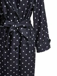 Trelyra European & American Style Autumn/Winter New Fashion Versatile Polka Dot Wool Blend Belted Elegant Commuter Design Classic Long Overcoat - Multicolor - View 7