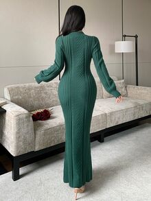 Graceveil Women's Solid Color Casual Minimalist Knit Dress For Travel - Dark Green - View 2