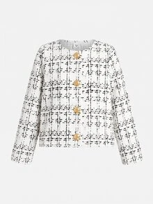 SHEIN 女童格紋長袖夾克與短褲套裝 - 白色 - 查看 10