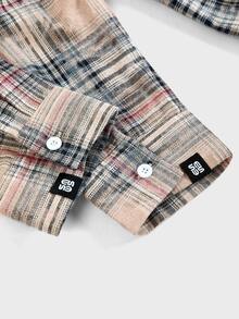 ESTAVOR 1pc Oversized Cotton Plaid Print Drop Shoulder Shirt - Yellow - View 7