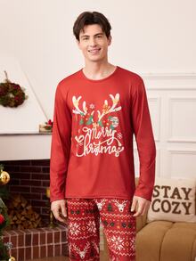 CoupledUp Men's Funny Cow & Horse Print Long Sleeve Top And Pants Loungewear Set - Multicolor - View 5