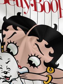 Betty Boop x SHEIN Plus Size Women's Letter Stripe Round Neck Short Sleeve Casual T-Shirt - White - View 6