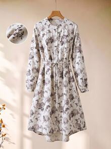 Rusticease Women's All-Over Print Casual Party Mid-Length Dress - Beige - View 4