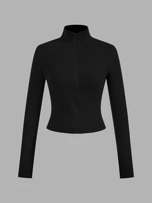 SHEIN EZwear 女款純色拉鍊前襟長袖休閒T恤 (2件組) - 彩色 - 查看 9