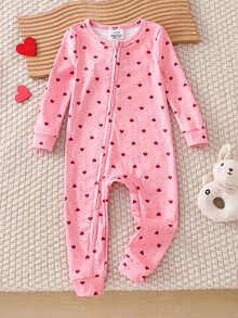 Baby Girl Pink Cute Long Sleeve Long Leg Fitted Romper Loungewear - Pink - View 5