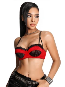 AltBold Women's Classic Contrast Color Lace Camisole, Adjustable Strap Eyelash Lace Party Top 2-Piece Set - Multicolor - View 4