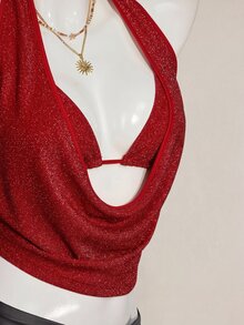 SHEIN ICON 2件組夏季女款亮片露背背心與細肩帶上衣，適合海灘、夏威夷派對、返校日、演唱會與夜店外訪 - 紅色 - 查看 6