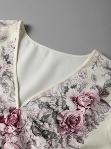 Linhara CURVE Plus Size Intricate Multicolor Floral V-Neck Long Sleeve Loose Blouse, Casual Elegant Shirt For Outings, Dates, Gatherings And Parties Fall - Apricot - View 8