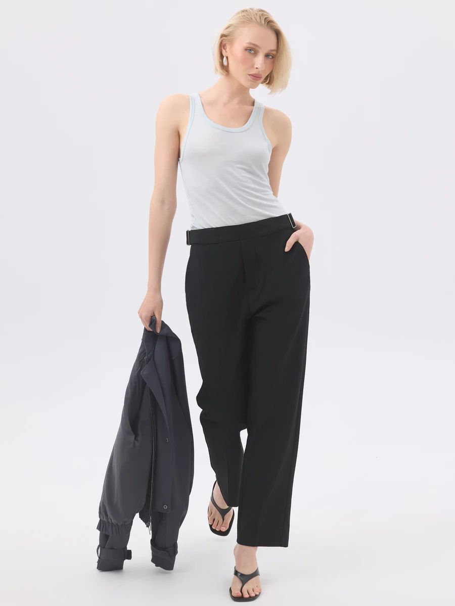 KÆRIA Hus Buckle-Waist Cropped Trousers - Compact Comfort Stetch Tailoring - Black - Workwear, Preppy, Minimal - Black - View 1