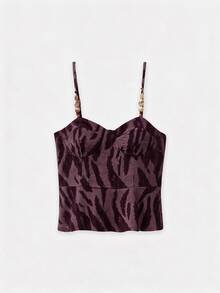 Nöista PRINTED PEPLUM TOP WITH BEADED STRAPS - Red and Black - View 7