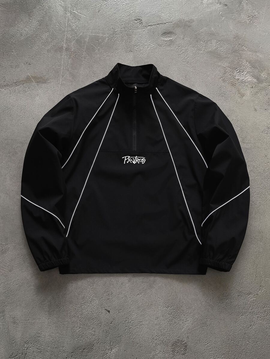 Manfinity Hypemode Men's Plus Size Letter Print Long Sleeve Half-Zip Casual Jacket - Black - View 1