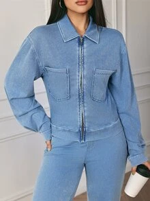 Flexra Casual Versatile Stretch Washed Denim Jacket - Light Wash - View 5