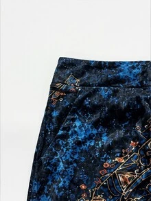 Linhara Women's Plus Size Bohemian Print Velvet Wide Leg Pants Fall - Royal Blue - View 5