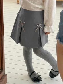 Dazy Kids Young Girl Bow Decor Casual Versatile Mini Skirt - Grey - View 5