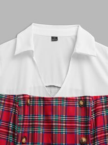 Auvina 大尺碼女款拼接格紋長袖 2 合 1 連身裙聖誕款 - 紅色 - 查看 5