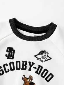 SCOOBY-DOO X SHEIN Young Boy Cartoon Print Sweatshirt And Striped Jogger Pants Set - Black and White - View 3
