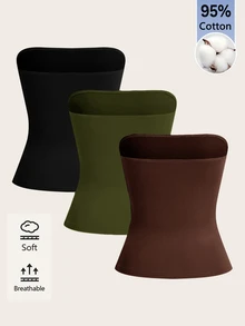 SHEIN BASICS 女款夏季休閒百搭保守簡約多功能純色抹胸上衣 日常黑色深棕色米色 白天辦公居家穿著 - 彩色 - 查看 2