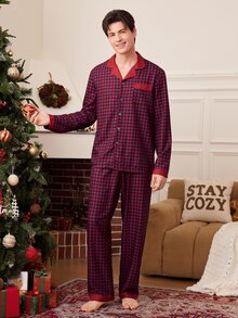 CoupledUp Christmas Couple Plaid Autumn/Winter Men's Loungewear Set - Multicolor - View 2