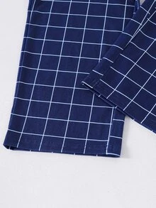 SHEIN 青少年男孩口袋圓領長袖上衣與格紋長褲居家休閒套裝 - 彩色 - 查看 6