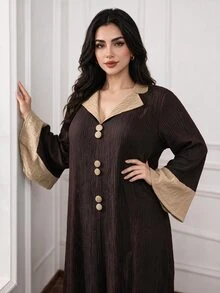 Al Najma Đầm Ả Rập nữ size lớn phối màu phong cách thường ngày, dự tiệc và du lịch - Cà phê nâu - Xem 5