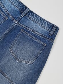 GlowEve Women's Lace Patchwork Button Fashion Denim Skirt - Blue - View 5