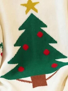 SHEIN EZwear 秋季新款聖誕樹圖案圓領長袖女款毛衣，秋季上衣，適合日常通勤、約會、派對，秋/冬/夏，聖誕節、新年、感恩節、派對、婚禮、海灘、畢業、時尚、優雅、休閒、外出、約會、預約、通勤、閃亮、情人節 - 彩色 - 查看 3