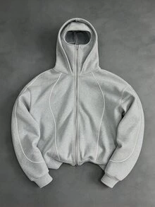 Sport MetroGents Men's Minimalist Striped Zip-Up Hooded Sports Jacket - Grey - View 1