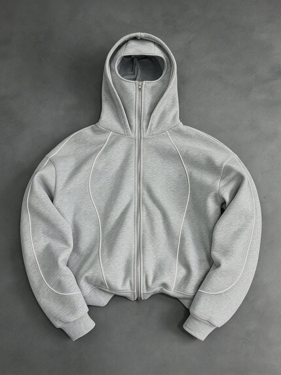 Sport MetroGents Men's Minimalist Striped Zip-Up Hooded Sports Jacket - Grey - View 1