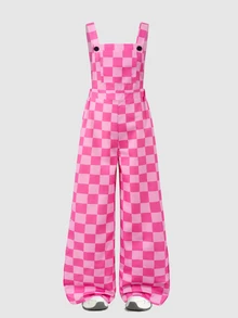 SHEIN Tween Girls Fleece Fall Clothes Autumn/Winter Ribbed Corduroy Adjustable Buckle Elastic Waist Jumpsu - Pink - View 6