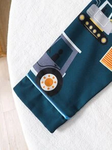 2pcs/Set Boys' Knit Lapel Cardigan Top With Construction Vehicle Print And Casual Long Pants, Home Wear Outfit - Navy Blue - View 4