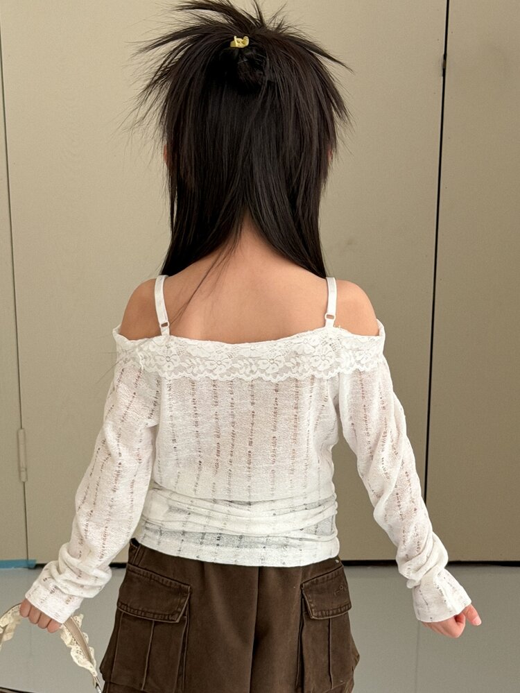 Dazy Kids Tween女孩長袖小狗圖案修身秋季內搭T恤 - 白色 - 查看 5