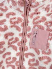 SHEIN Baby Girl Leopard Print Long Sleeve Autumn Winter Jacket And Pants Casual Daily Outfit - Pink - View 6