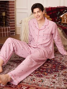 CoupledUp Christmas Couple Christmas Tree Men's Loungewear Set - Multicolor - View 4