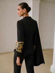 ZEYLAH Women's Designer Sequin Button Long Sleeve Blazer - Black - View 5