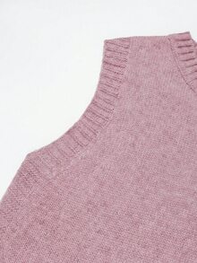 Franclia 秋冬灰色女款可愛校園返校風 2 件套，針織背心與 A 字裙，3D 花卉圓領無袖寬鬆套裝，新年派對穿搭 - 藕粉色 - 查看 4